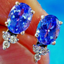 Earth mined Tanzanite Diamond Deco Earrings Vintage Handmade Designer Studs 14k - £2,171.14 GBP