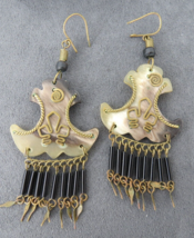 Vintage Boho Dangle Earrings Faux Tortoise Shell Brass Detail Pierced Wi... - $13.63 CAD