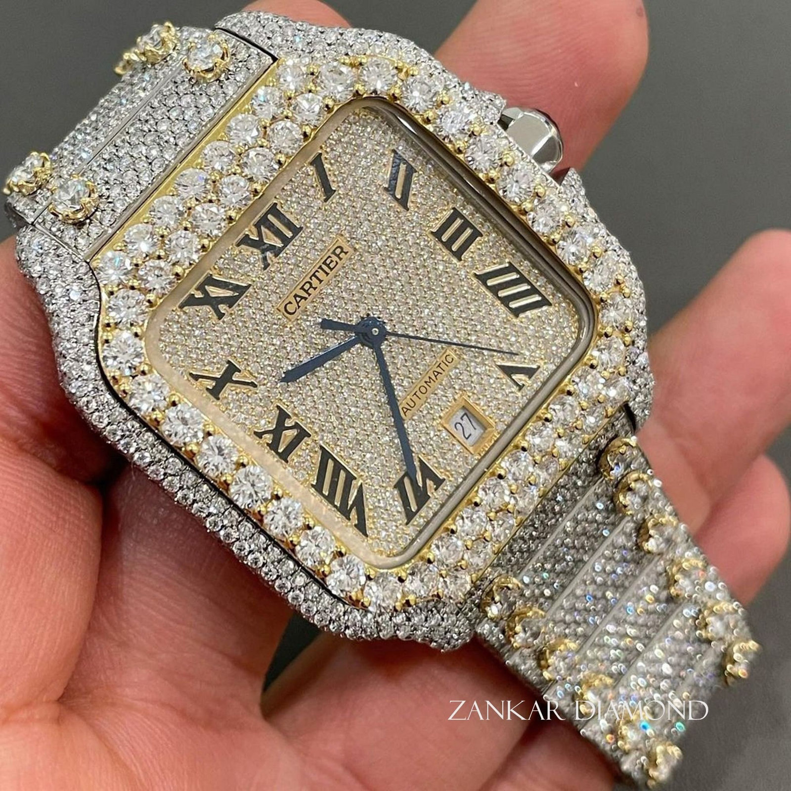 Cartier santos VVS Moissanite Studded Iced Out Santos Watch, Bust Down W... - $2,400.00