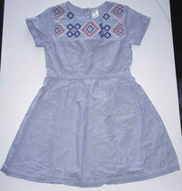 Carter&#39;s Girls Dress 5 Blue White Striped Embroidered 100% Cotton Short Sleeve - £9.49 GBP