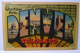 Greetings From Denver Colorado Large Letter Linen Postcard Metropolitan Unused - £6.04 GBP