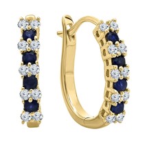 Zaffiro Blu &amp; Bianco Diamante Orecchini a Cerchio 14K Placcato Oro Giallo - £61.72 GBP