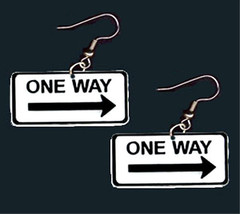 Funky Punk Attitude ONE WAY EARRINGS Street Traffic Road Sign Cab Driver... - $5.87