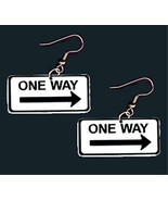 Funky Punk Attitude ONE WAY EARRINGS Street Traffic Road Sign Cab Driver... - £4.62 GBP