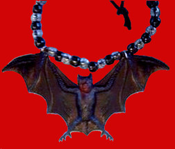 Funky Black Gothic Giant Bat Pendant Necklace Emo Vampire Amulet Costume Jewelry - £5.46 GBP