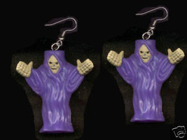 Huge Funky Grim Reaper Earrings Gothic Emo Punk Demon Skeleton Costume Jewelry - £7.04 GBP