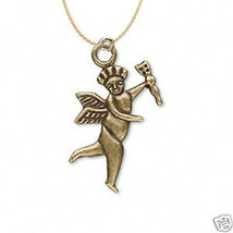 Vintage Celestial Cupid Cherub Angel w-ARROW Pendant Necklace Love Charm Jewelry - $6.85
