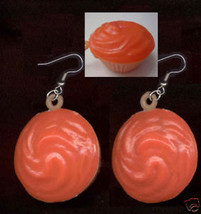Huge Funky Orange C UPC Akes Earrings Fun Punk Food Charms Costume Jewelry-VINTAGE - £5.46 GBP