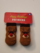 Happy Holidays Small Pet Socks Christmas Rudolph The Rednose Reindeer - £5.73 GBP
