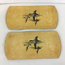 Genuine Hasko Vtg USA Md Lot of 2 Mid Century Retro Flying Ducks 16&quot; Wood Trays - £11.87 GBP