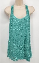Mossimo Racer Back Tank Top Women&#39;s Med Green Sequins Rayon Polyester Sc... - £4.70 GBP
