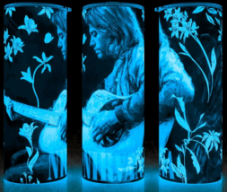 Glow in the Dark Nirvana Kurt Cobain on Guitar Floral Cup Mug Tumbler 20oz - $22.72