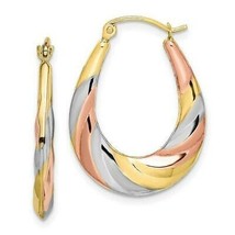 10K tri-color Oval Scalloped Hollow Hoop Earrings - £125.09 GBP