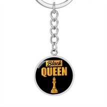 Chess Fan Black Queen Circle Keychain Stainless Steel or 18k Gold Pendant - £30.22 GBP+