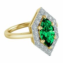 2.4Ct Marquise Emerald Halo Diamond Engagement Wedding Ring 14K Yellow Gold Over - £70.97 GBP