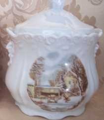 * Currier & Ives Farmer Home Winter Jar & Lid Vintage - $21.36