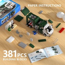 Garbage Trash Truck Building Brick Toy with 3 Trash Cans Blocks Collection Gift - £20.58 GBP
