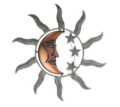 Celestial Sun Moon and Stars Indoor Outdoor 28 inch Metal Wall Hanging Sculpture - £31.38 GBP