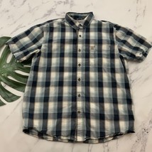 Carhartt Mens Button Up Shirt Size L Blue Gray Plaid Short Sleeve Relaxe... - $26.72