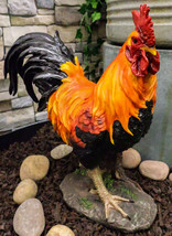 Country Farm Chicken Morning Crow Alpha Rooster Figurine Large Statue Ho... - $79.99