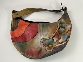 Anuschka Purse Hand Painted Leather Hobo Abstract Unique HTF Shoulder Bag - £59.54 GBP