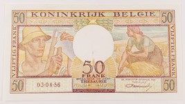 1956 Bélgica 50 Francos Nota Recoger #133b que No Ha Circulado Estado - $54.44