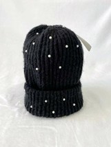 Zara Accessories Beanie Hat Chunky Ribbed Knit Black Faux Pearls Medium New NWT - £24.89 GBP