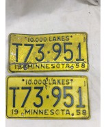 Match Number Set Pair 1958 T73951 MINNESOTA MN LICENSE PLATE 10000 Lakes... - $89.99