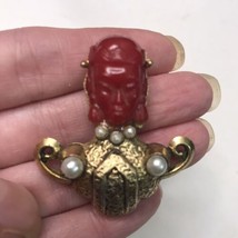 Vintage Selro Selini Asian Thai Princess Brooch Red Faux Pearls Jewelry - £41.11 GBP