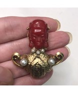 Vintage Selro Selini Asian Thai Princess Brooch Red Faux Pearls Jewelry - £40.98 GBP
