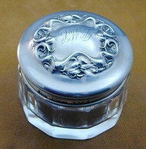 Antique Sterling Repousse Lid Glass Dresser Jar Hallmarked - £39.17 GBP