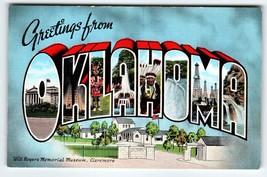 Greetings From Oklahoma Postcard Large Letter Kropp Vintage Will Rogers Linen - £8.94 GBP