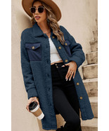 Blue Contrast Flap Pocket Single Breasted Teddy Coat - $624.01 MXN