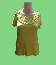 Rafaela Shirt Yellow Short Sleeve Braided Lace Neckline Size M  - £8.49 GBP