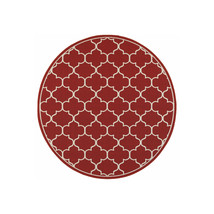HomeRoots 8 ft. Round Red &amp; Ivory Trellis Indoor &amp; Outdoor Area Rug - $4,472.84 MXN