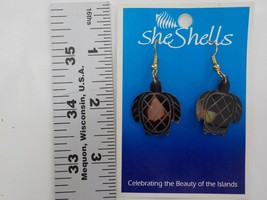 She Shells Fishook Earrings Carved Sea Turtle Dark Brown Fashion Jewelry Hawaii - £12.86 GBP