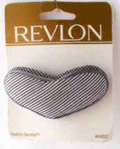 GOODY REVLON Fashion Barette 1997 Hair Clip Fabric Heart Gray White Stripe - £11.37 GBP