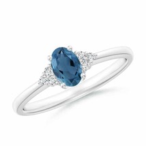 ANGARA Solitaire Oval London Blue Topaz and Diamond Promise Ring - £431.30 GBP