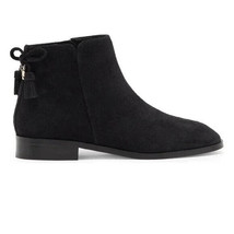 Kate Spade Sz 6 Suede Saddle Bootie Black Leather Bow Tassel Boots $248! - $72.26