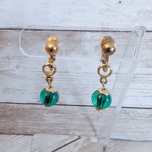 Vintage Clip On Earrings Gold Tone and Green Dangle - Some Discoloration - £10.38 GBP
