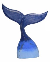 Hand Carved Wood Humpback Ombre Blue Whale Tail Table Top Carving Sculpture Ocea - £27.64 GBP