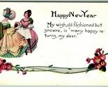 Happy New Year Tea Party Ribbon Flowers Poem 1915 DB Postcard G12 - $9.85
