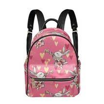 Bunny in Red Wonderland PU Leather Leisure Backpack School Daypack - £29.08 GBP