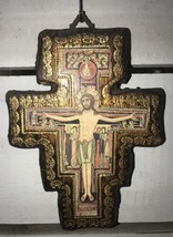 Vintage San Damiano Crucifix Handcrafted? Italian Gilt Wooden Cross 7” - £21.67 GBP