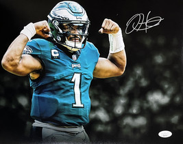 Jalen Hurts Signed Philadelphia Eagles 11x14 Football Flexing Photo JSA - $184.29