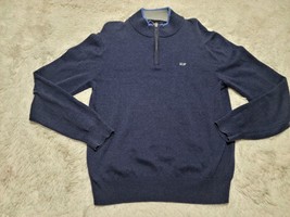Vineyard Vines Shep &amp; Ian 1/4 Zip Pullover Sweater Mens Small Cotton Blue Ribbed - £10.55 GBP