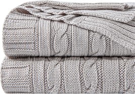 Ntbay 100% Pure Cotton Cable Knit Throw Blanket, Super Soft Warm, Silver Grey - £35.95 GBP