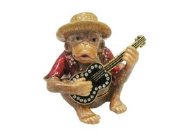 Jeweled Enameled Pewter Monkey w/Banjo Hinged Trinket Jewelry Box Terra Cottage - £21.53 GBP