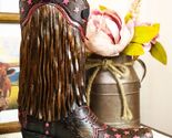 Rustic Western Cowboy Frill Fringe With Pink Stars Faux Leather Boot Vas... - $30.99