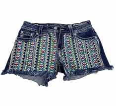 Miss Me Jeans Low Rise Beaded Flap Pocket Frayed Denim Stretch Shorts 30... - £23.35 GBP